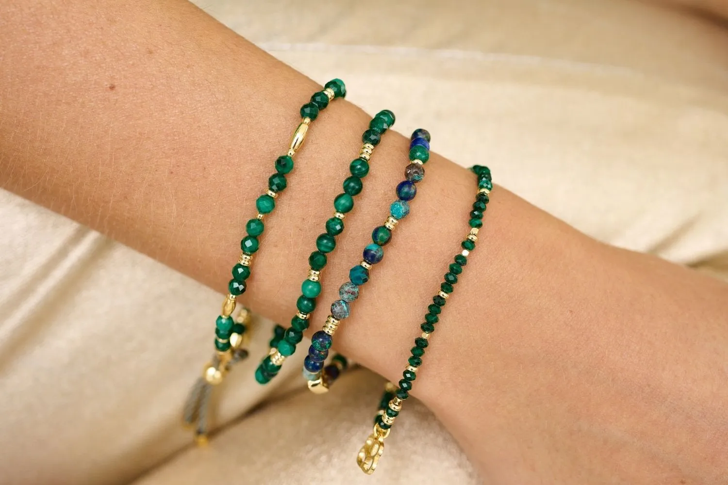 Dash Gold & Malachite Beaded Stretch Bracelet