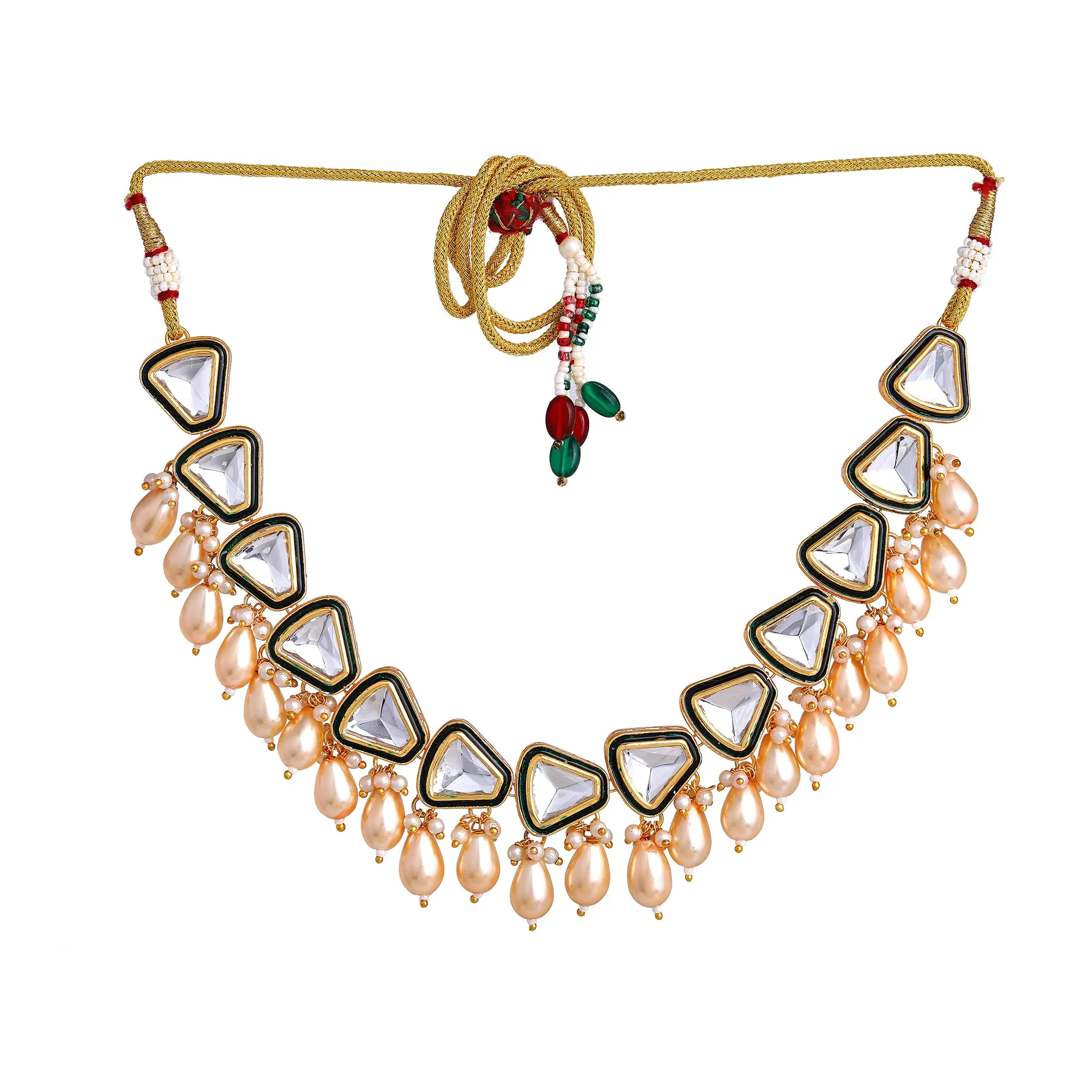 Estele Gold Plated Vintage-Inspired Polki Kundan Necklace Set with Earrings and Pearl drops: Timeless Elegance for Modern Women