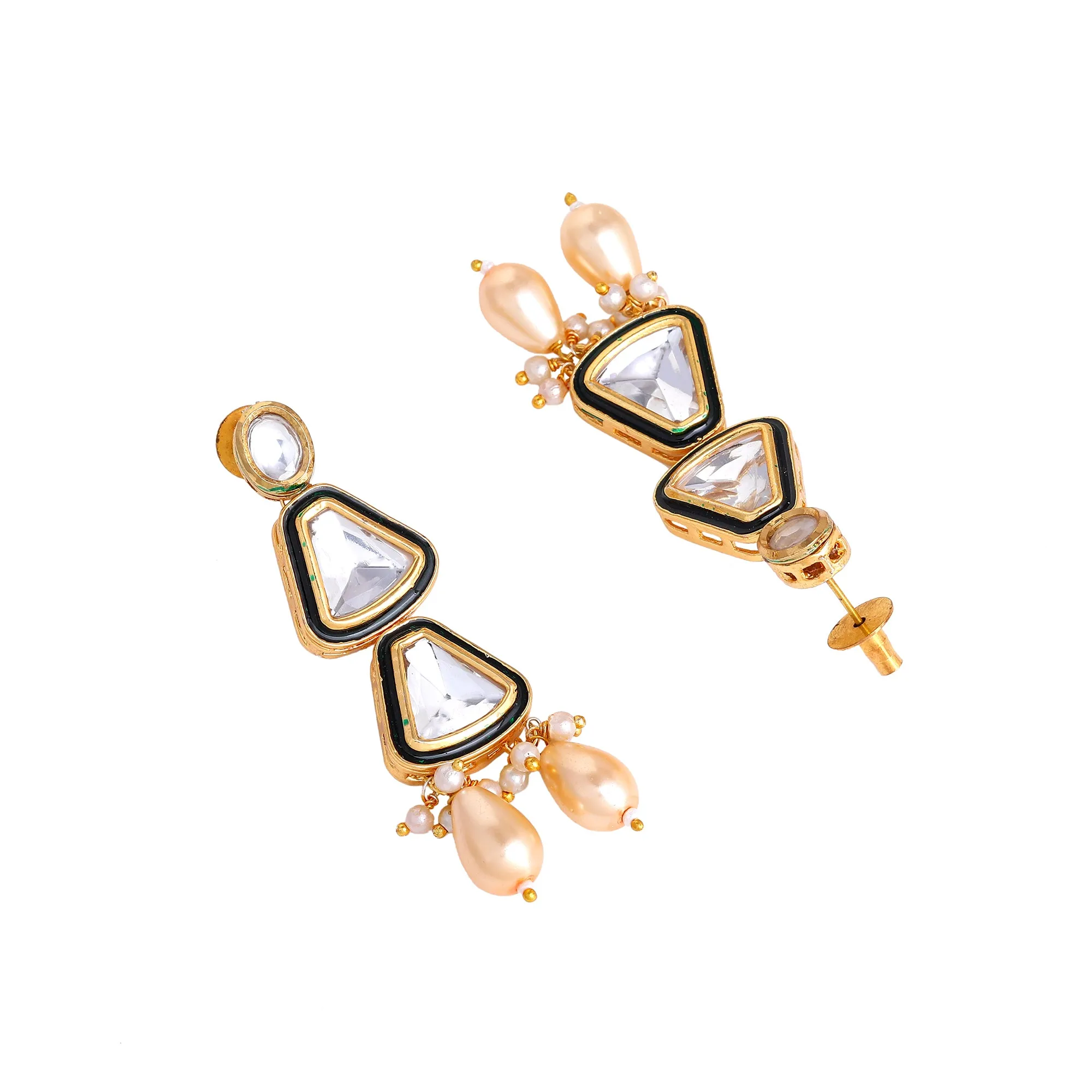 Estele Gold Plated Vintage-Inspired Polki Kundan Necklace Set with Earrings and Pearl drops: Timeless Elegance for Modern Women