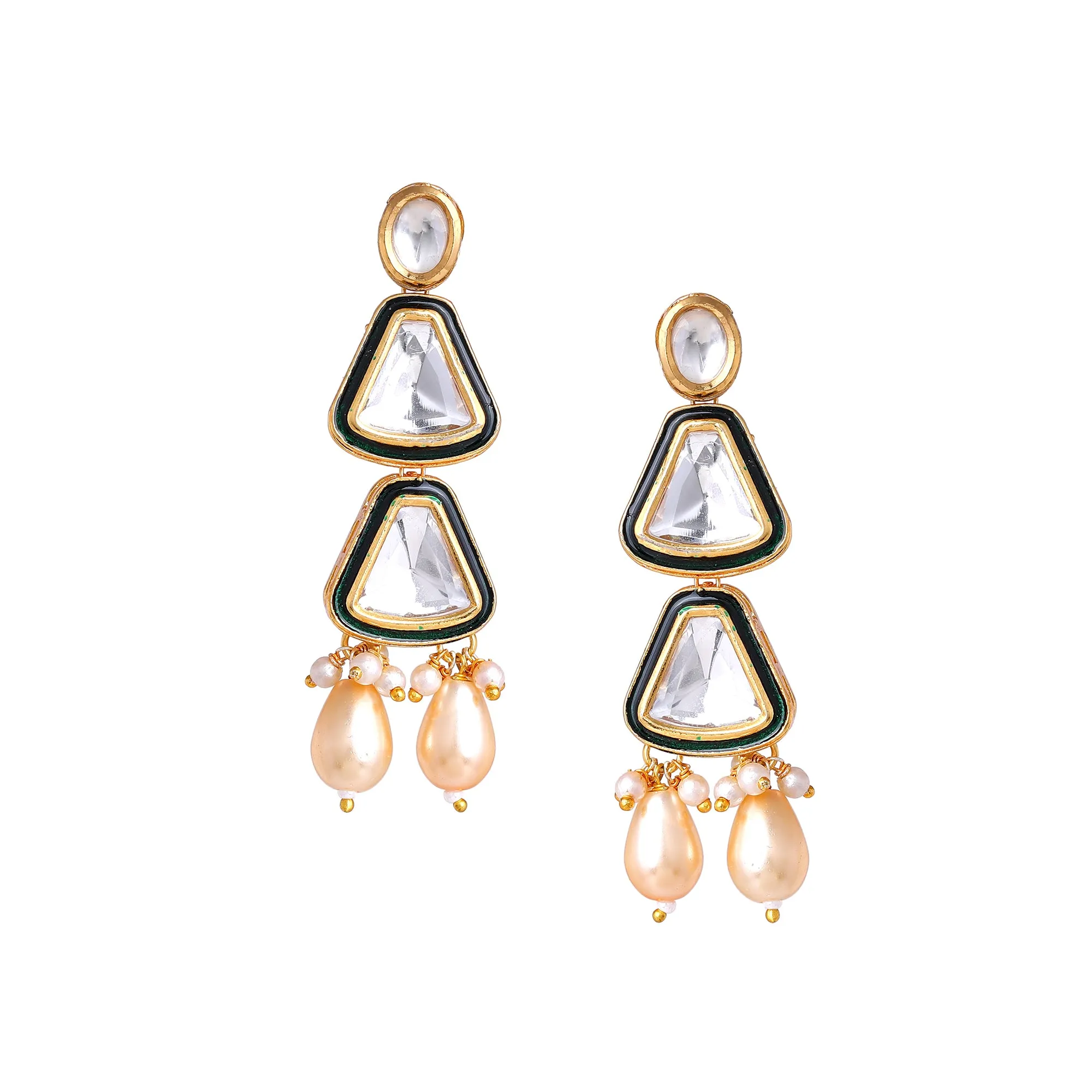 Estele Gold Plated Vintage-Inspired Polki Kundan Necklace Set with Earrings and Pearl drops: Timeless Elegance for Modern Women
