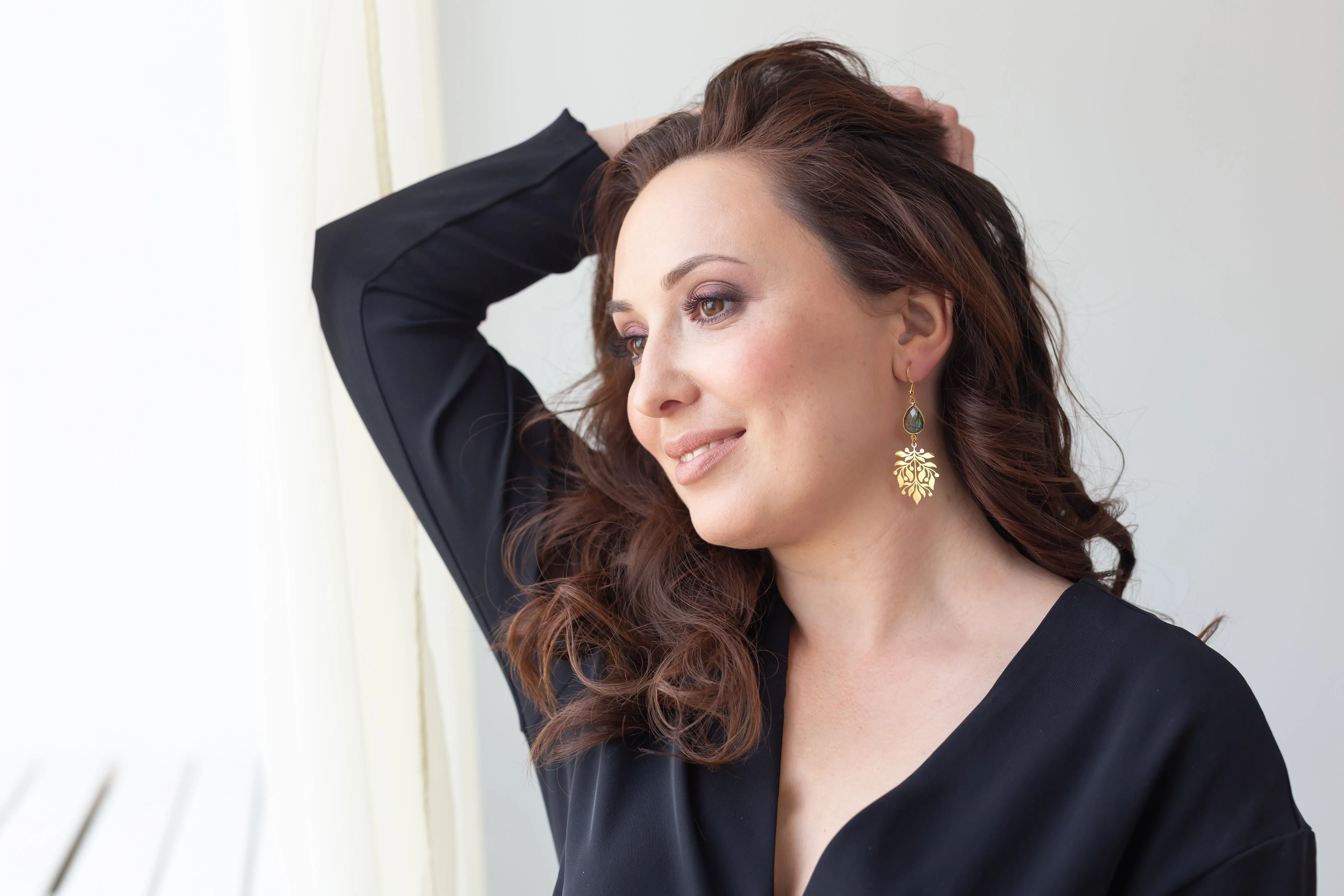 Gold Leaf Labradorite Dangle Earrings, Gold or Silver