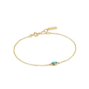 Gold Plated Oval Synthetic Turquoise Solitaire Bracelet by Ania Haie
