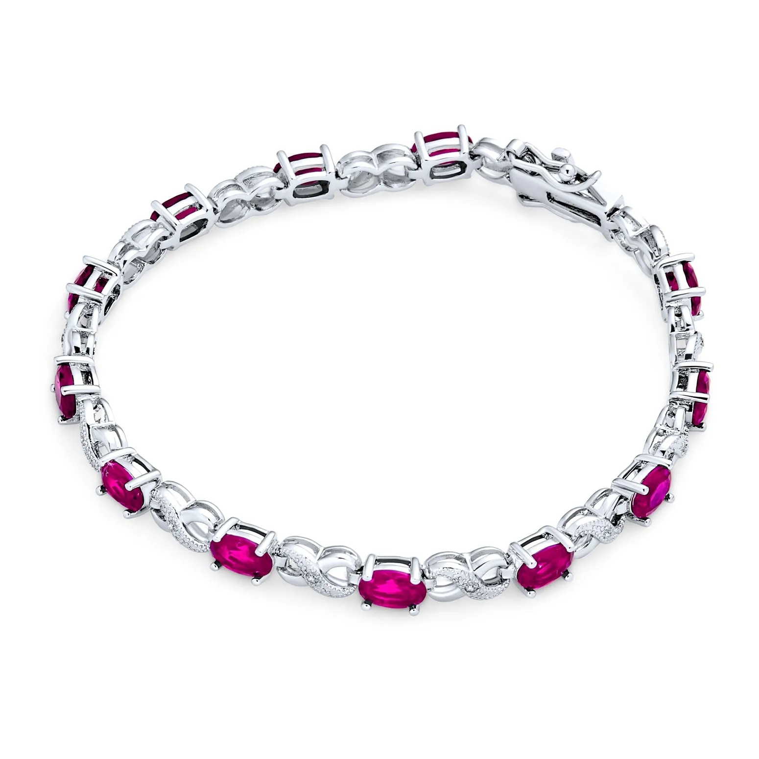 Green Red Oval CZ Tennis Bracelet in Silver Plated Finish