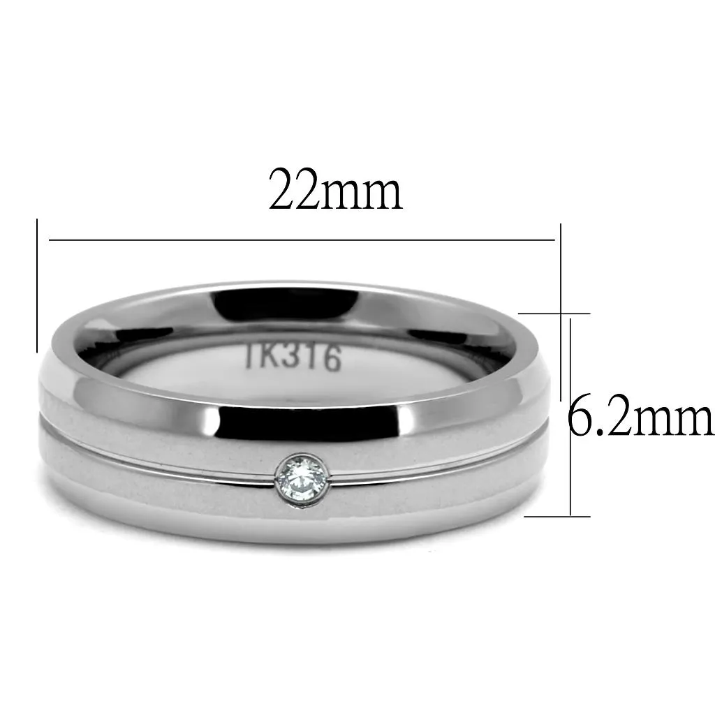 High polished (no plating) Stainless Steel Ring with AAA Grade CZ in Clear for Women Style TK2936