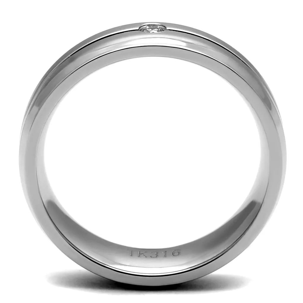 High polished (no plating) Stainless Steel Ring with AAA Grade CZ in Clear for Women Style TK2936