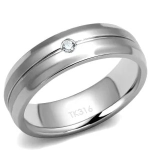 High polished (no plating) Stainless Steel Ring with AAA Grade CZ in Clear for Women Style TK2936