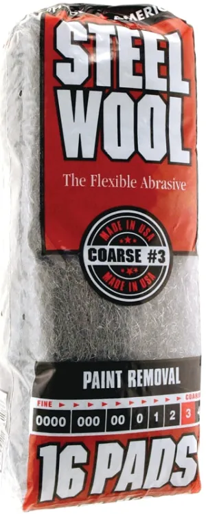 Homax 106606-06 Steel Wool, #3 Grit, Coarse, Gray :PK 16: QUANTITY: 1