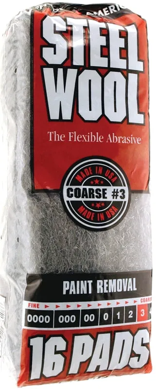 Homax 106606-06 Steel Wool, #3 Grit, Coarse, Gray :PK 16: QUANTITY: 1