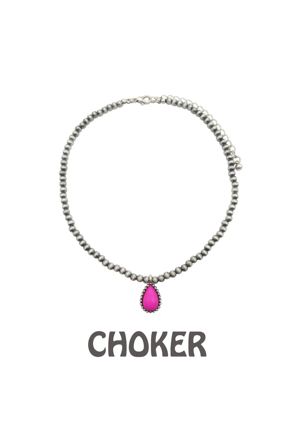 Hot Pink Navajo Pearl Stone Pendant Choker Necklace