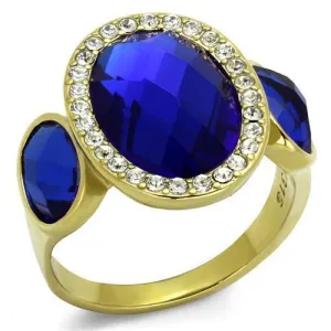 IP Gold(Ion Plating) Stainless Steel Ring with Synthetic Synthetic Glass in Sapphire for Women Style TK2495