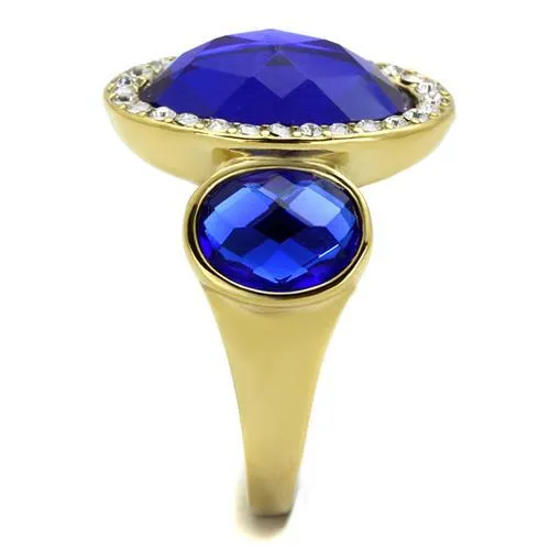 IP Gold(Ion Plating) Stainless Steel Ring with Synthetic Synthetic Glass in Sapphire for Women Style TK2495