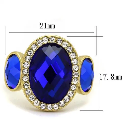 IP Gold(Ion Plating) Stainless Steel Ring with Synthetic Synthetic Glass in Sapphire for Women Style TK2495