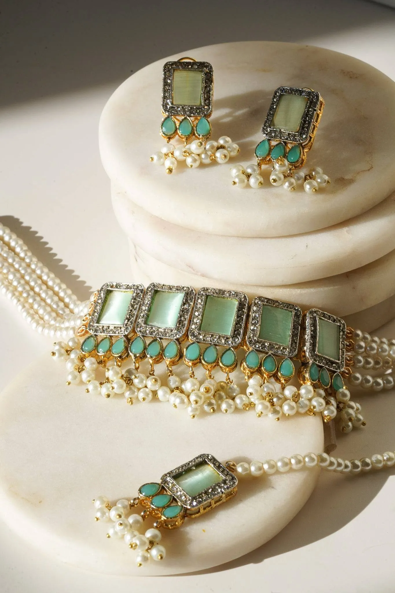 Jahanara - Choker Necklace Set With Earrings & Maang Tikka