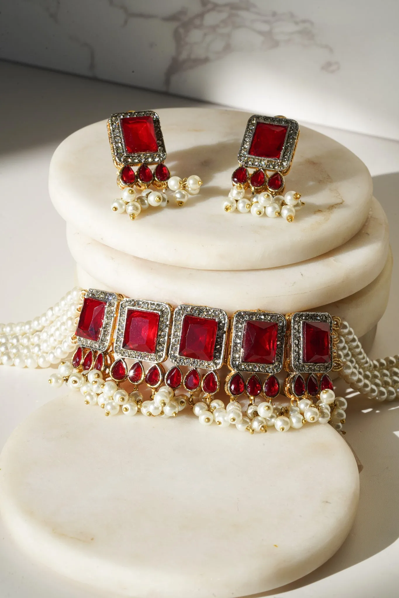 Jahanara - Choker Necklace Set With Earrings & Maang Tikka