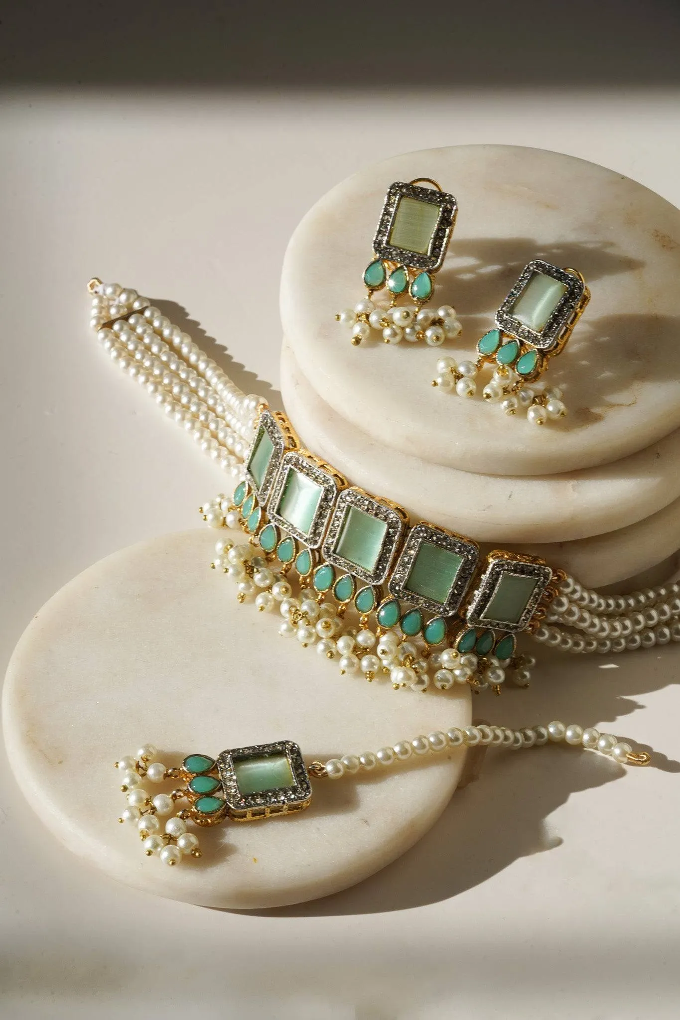 Jahanara - Choker Necklace Set With Earrings & Maang Tikka