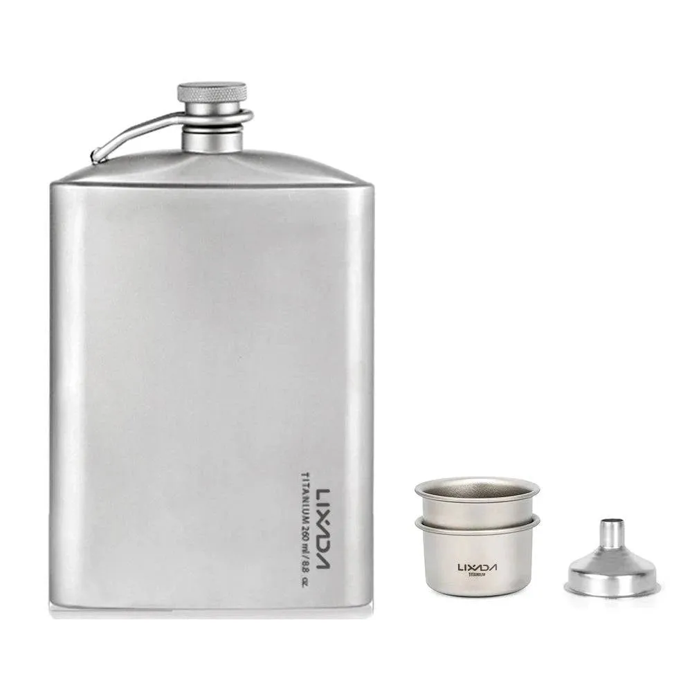 Lixada 260ml Leakproof Titanium Flask Alcohol Whisky Wine Flask With Cup Set Good For Outdoor Camping Backpacking Travel Picnic