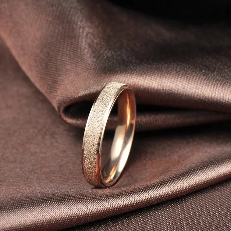 Men Women 4mm Radiant Stainless Steel Sandblast Finish Rose Gold Ring Engagement Wedding Sand Blast Band