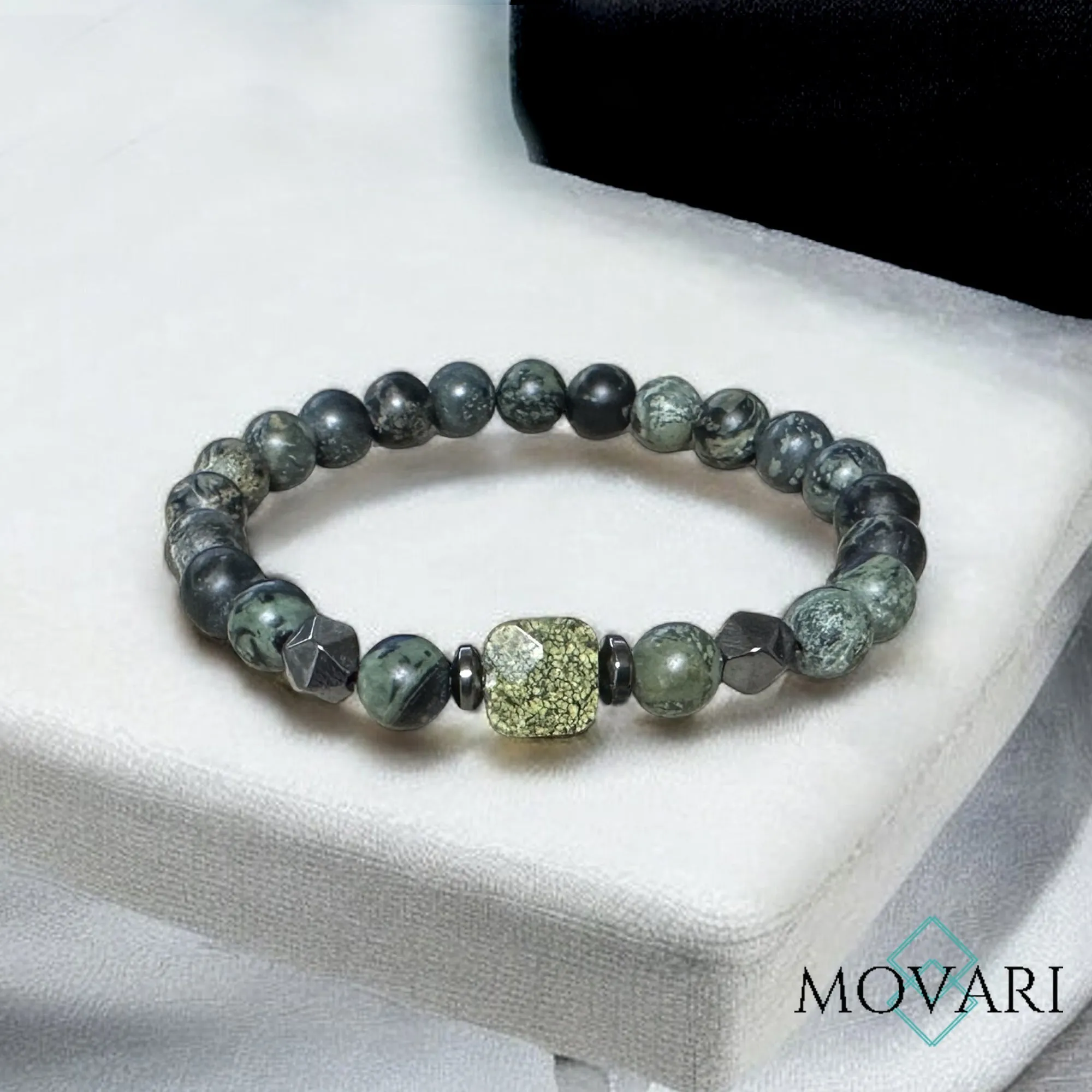 Mens Camouflage Bracelet Kambaba And Serpentine Cube Outdoor Bracelet
