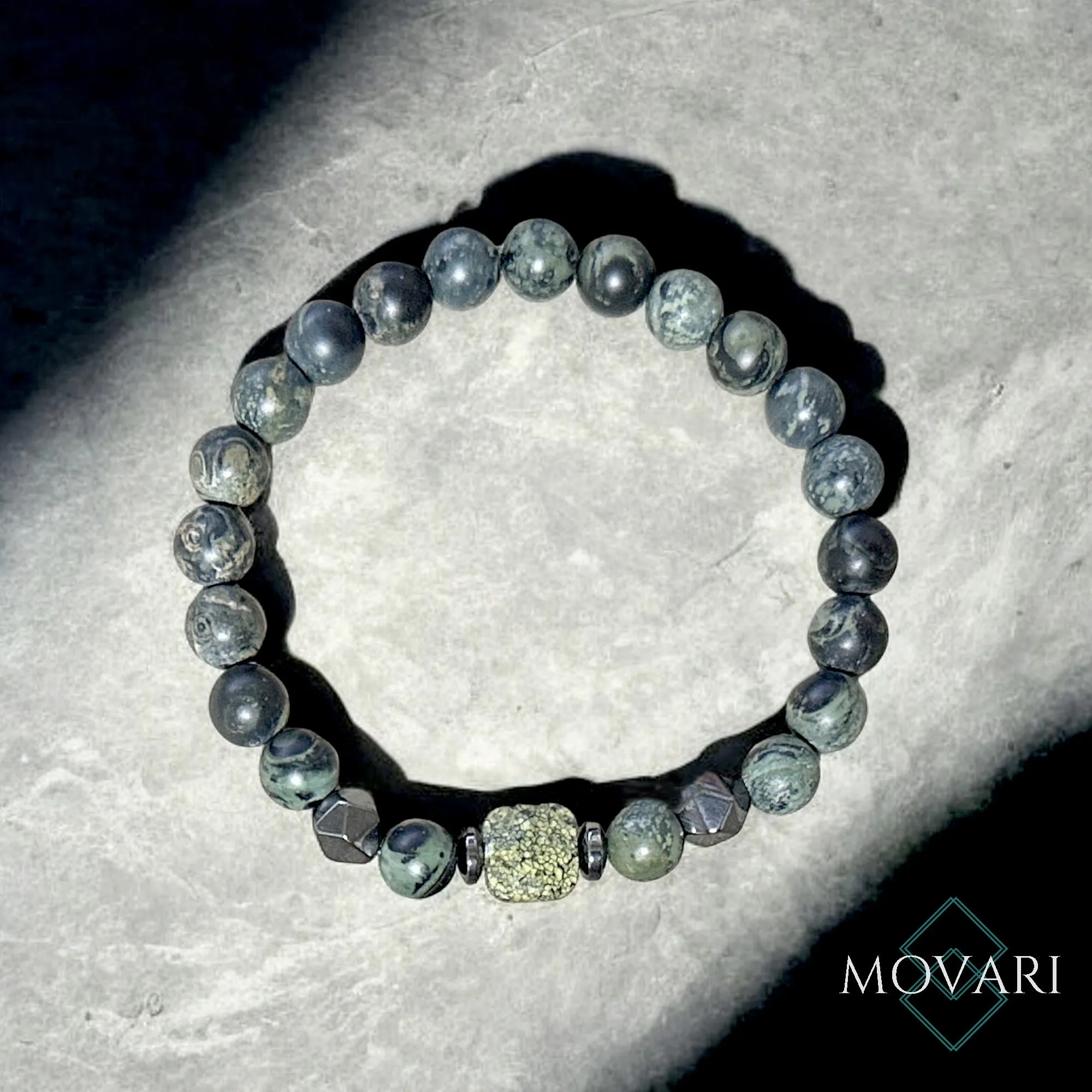 Mens Camouflage Bracelet Kambaba And Serpentine Cube Outdoor Bracelet