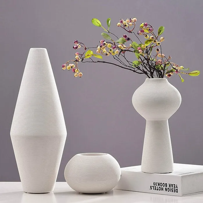 Minimalist Ceramic Ribbed Vase