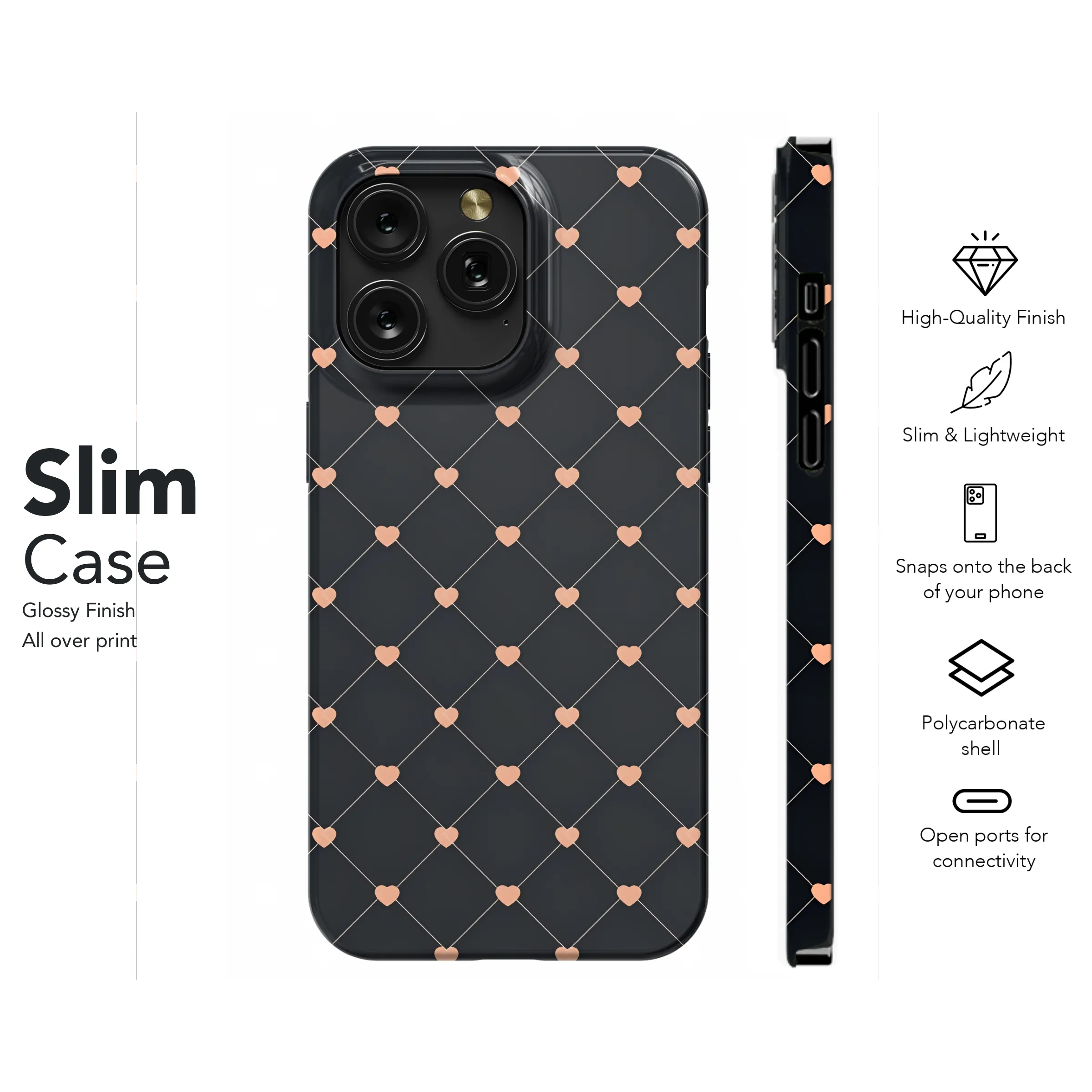 Minimalist Heart Line Seamless Pattern Phone Case iPhone Samsung Cover Pixel 2149