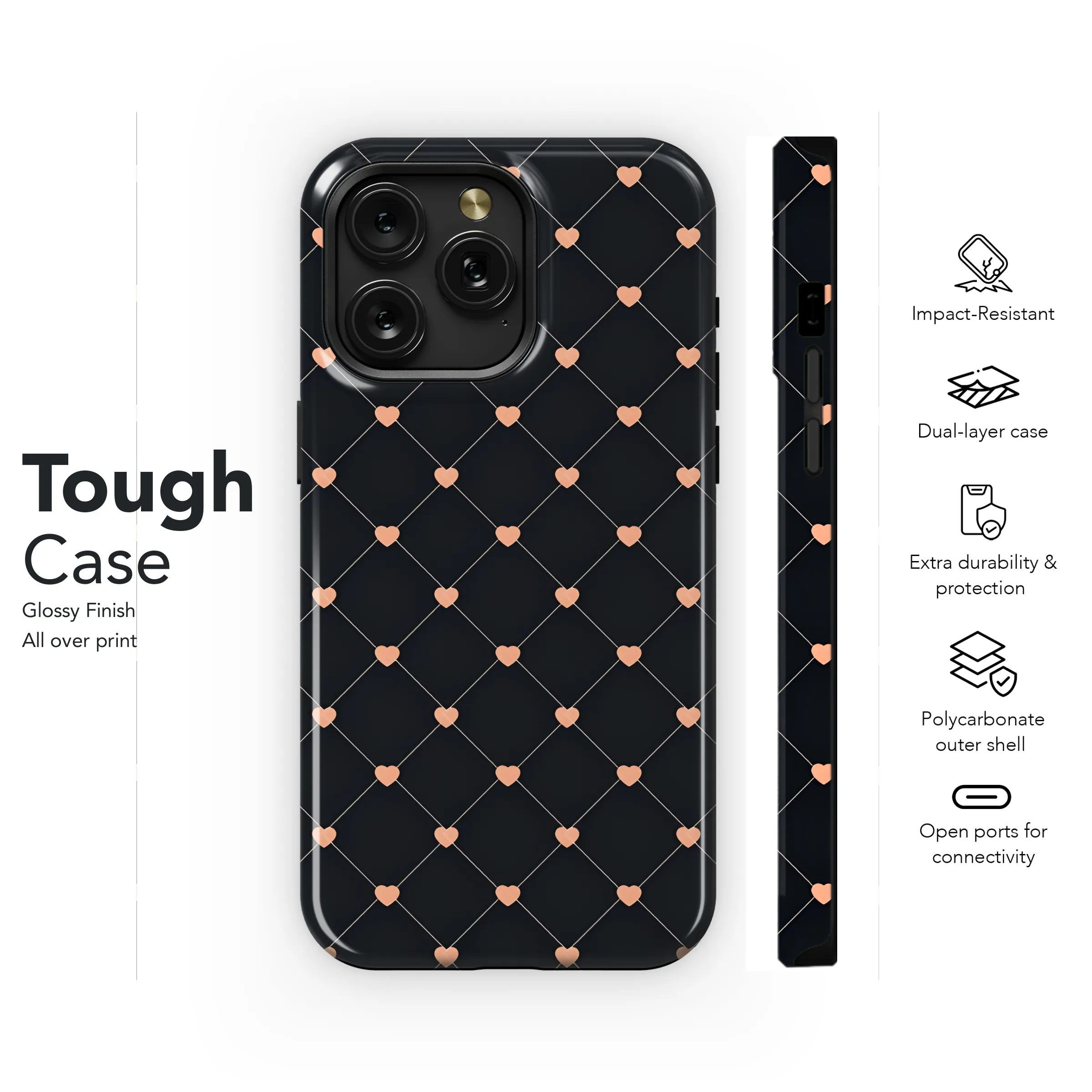 Minimalist Heart Line Seamless Pattern Phone Case iPhone Samsung Cover Pixel 2149