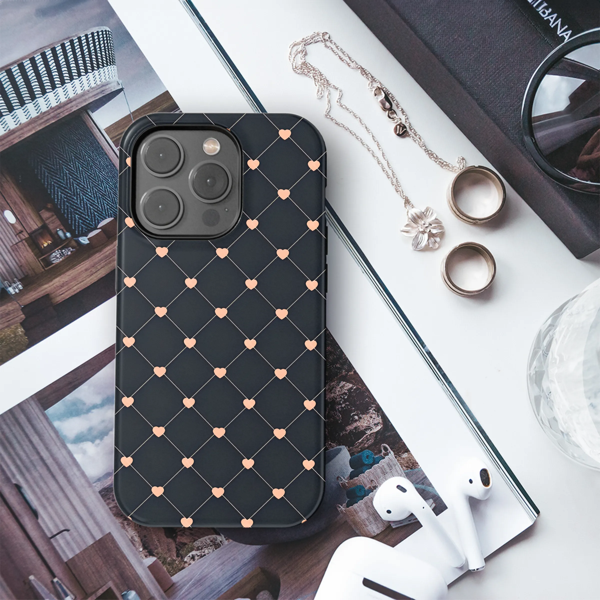 Minimalist Heart Line Seamless Pattern Phone Case iPhone Samsung Cover Pixel 2149