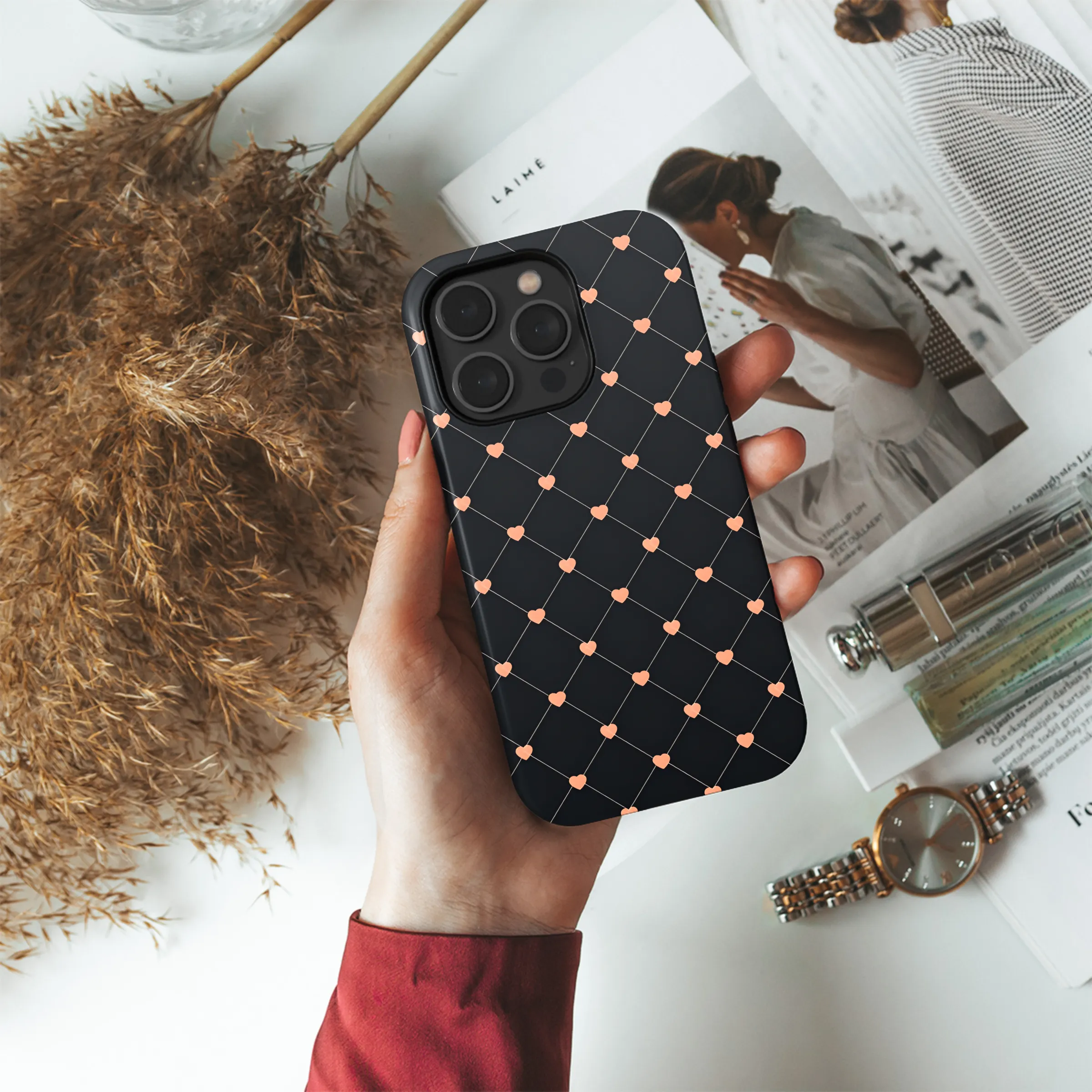 Minimalist Heart Line Seamless Pattern Phone Case iPhone Samsung Cover Pixel 2149