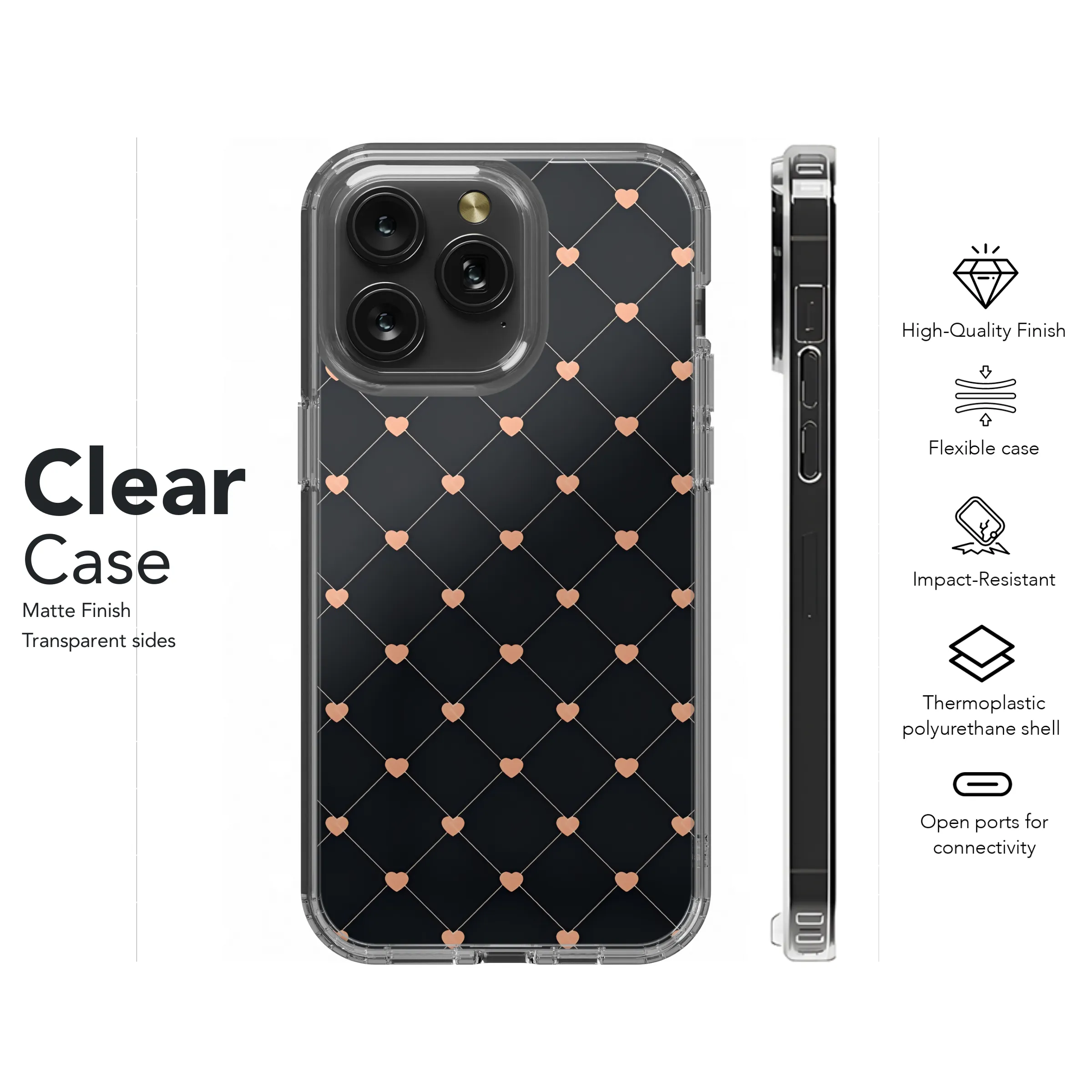 Minimalist Heart Line Seamless Pattern Phone Case iPhone Samsung Cover Pixel 2149
