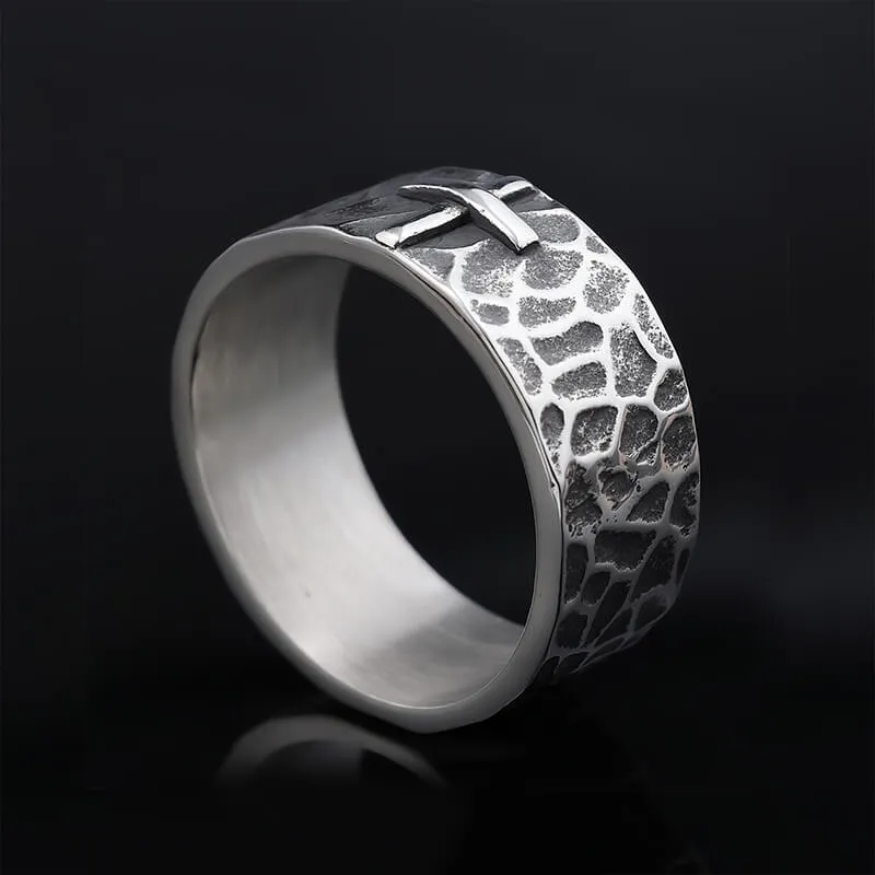 Minimalist Retro Texture Cross Stainless Steel Ring