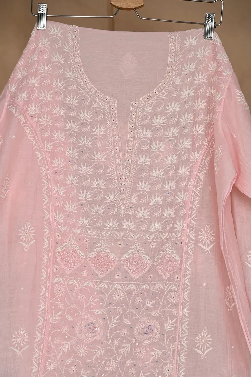 Mul Chanderi Chikankari Anarkali - Baby Pink 2