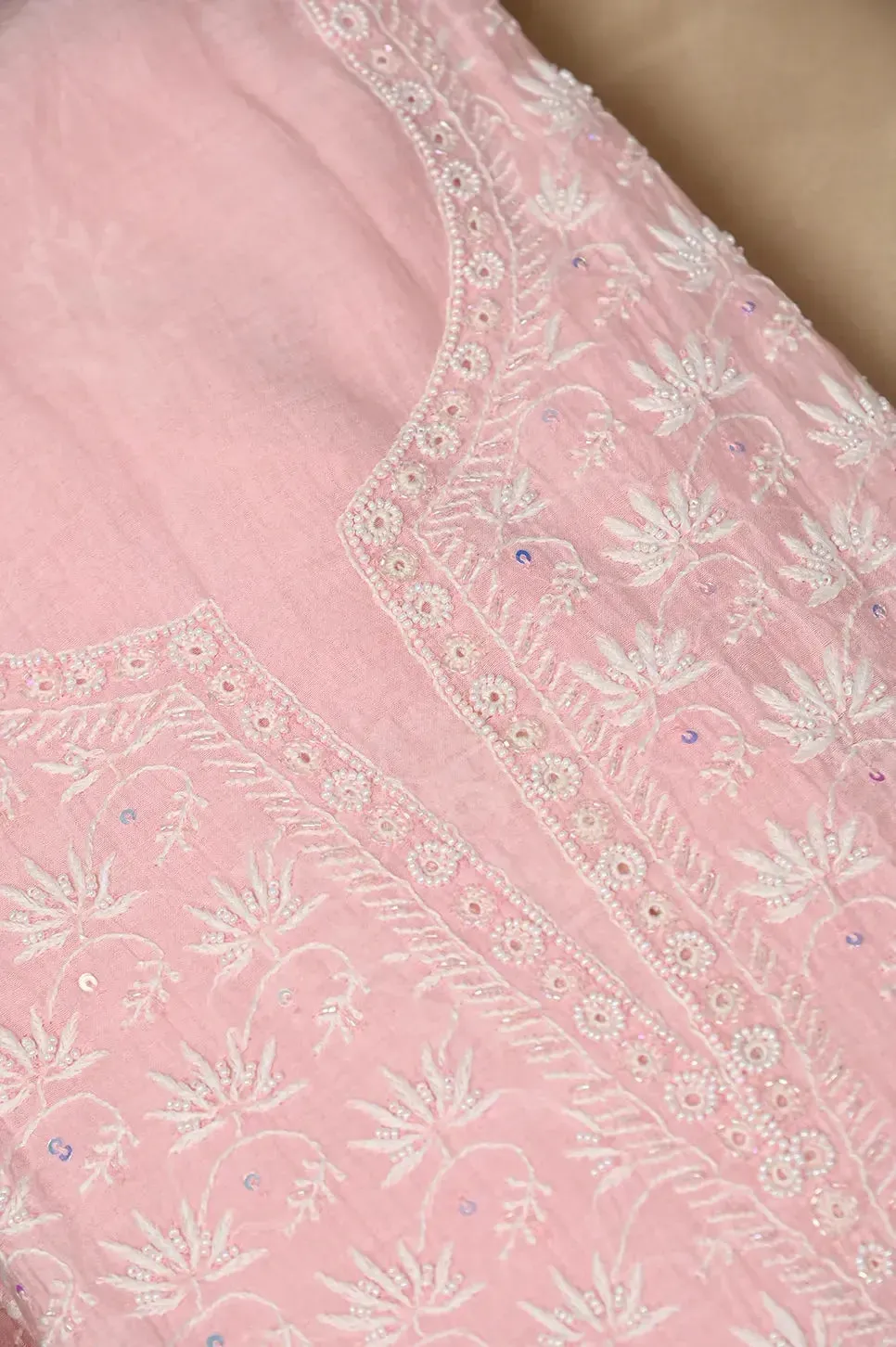Mul Chanderi Chikankari Anarkali - Baby Pink 2