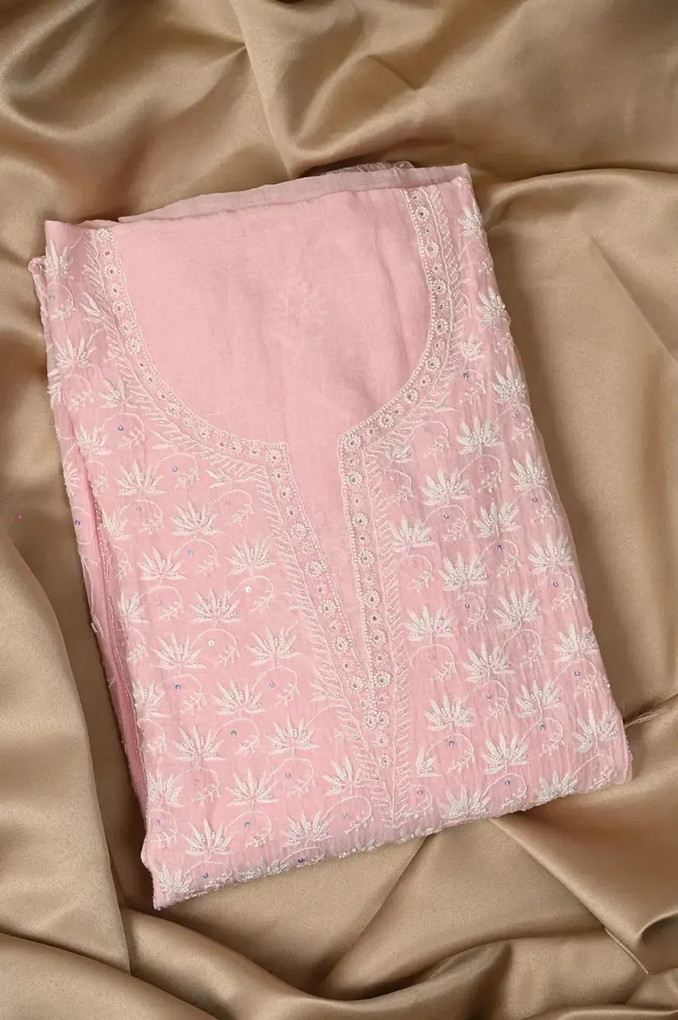 Mul Chanderi Chikankari Anarkali - Baby Pink 2