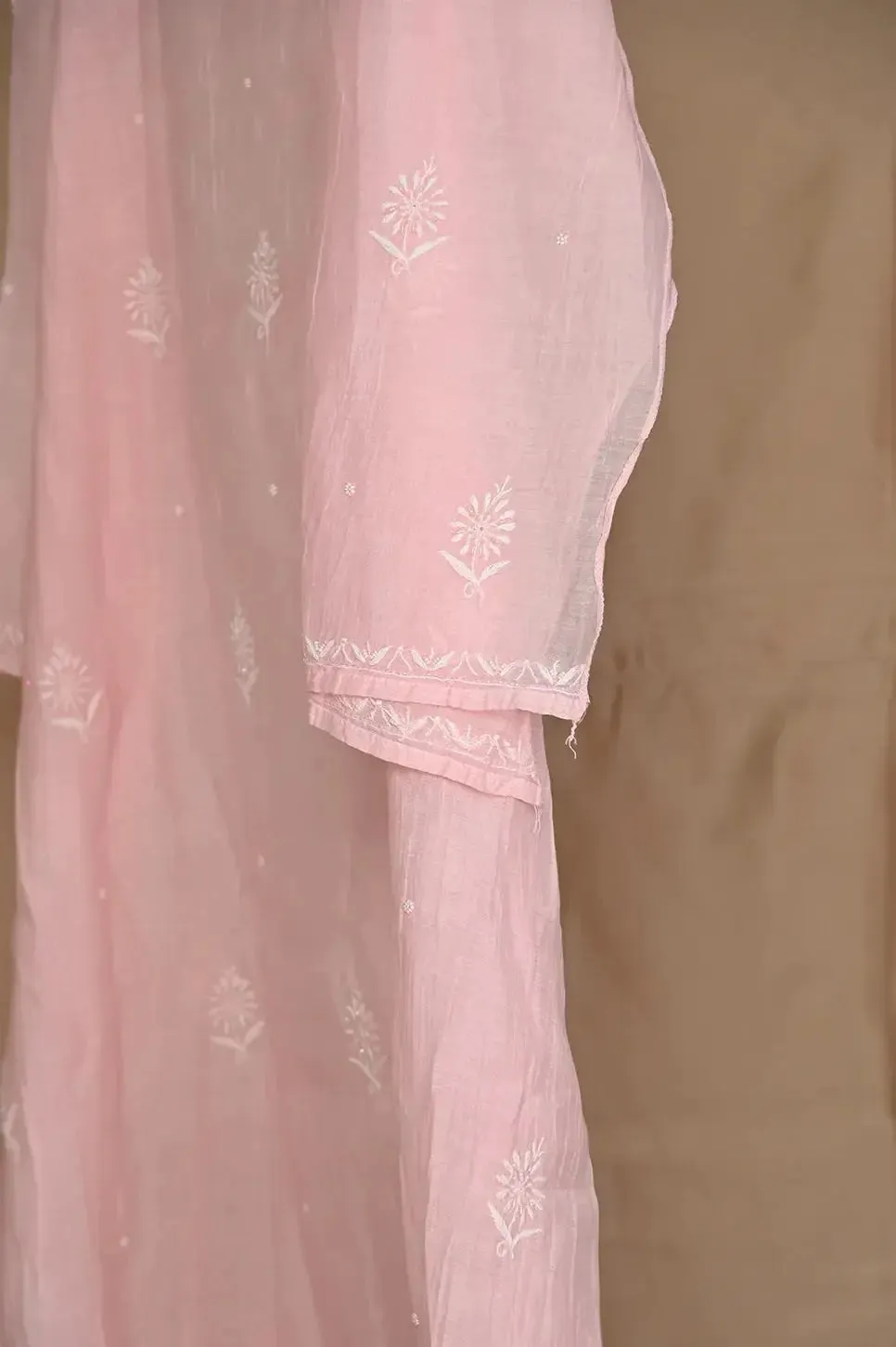 Mul Chanderi Chikankari Anarkali - Baby Pink 2