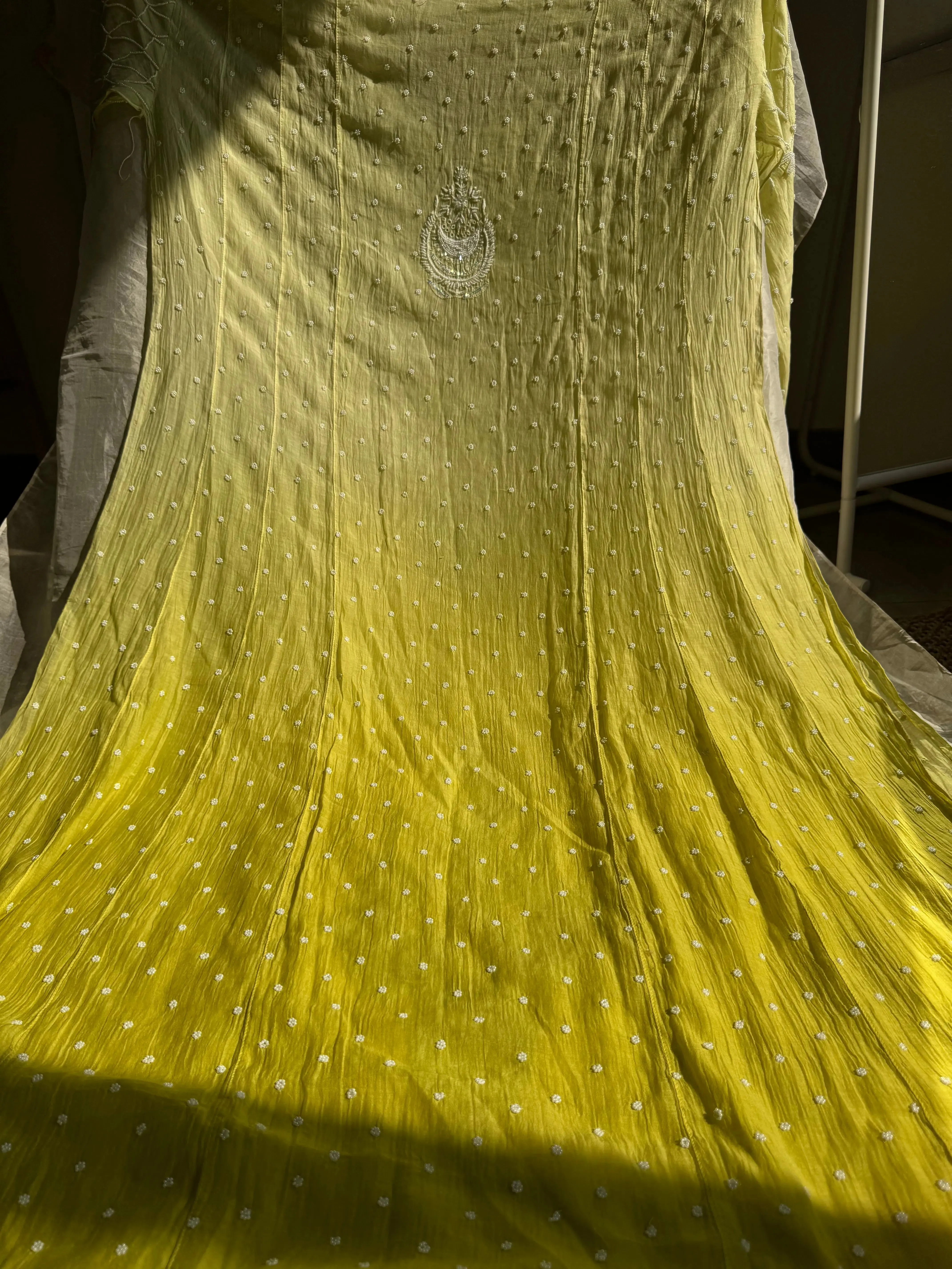 Mul Chanderi Chikankari Anarkali - Green Ombre