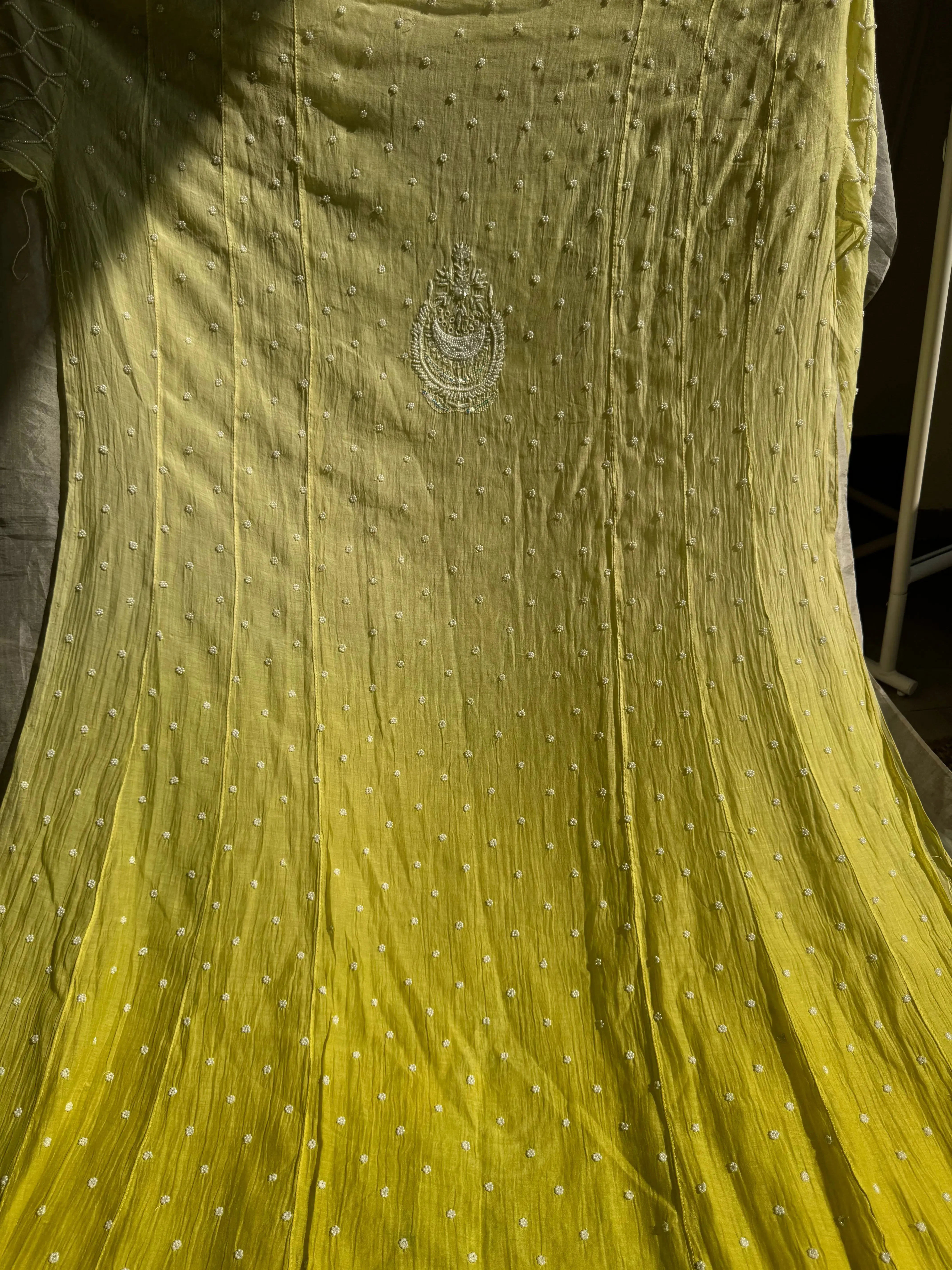Mul Chanderi Chikankari Anarkali - Green Ombre