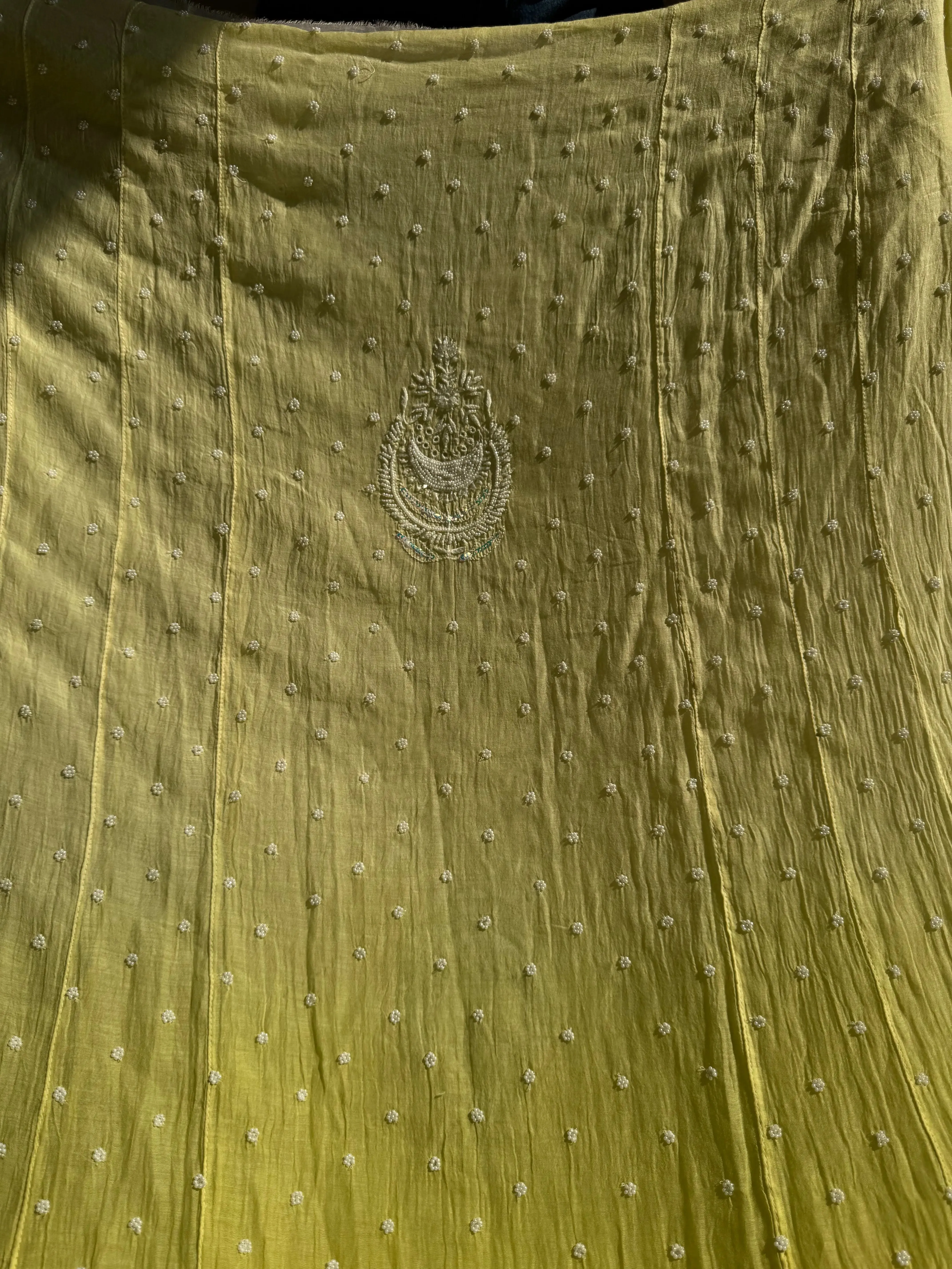 Mul Chanderi Chikankari Anarkali - Green Ombre