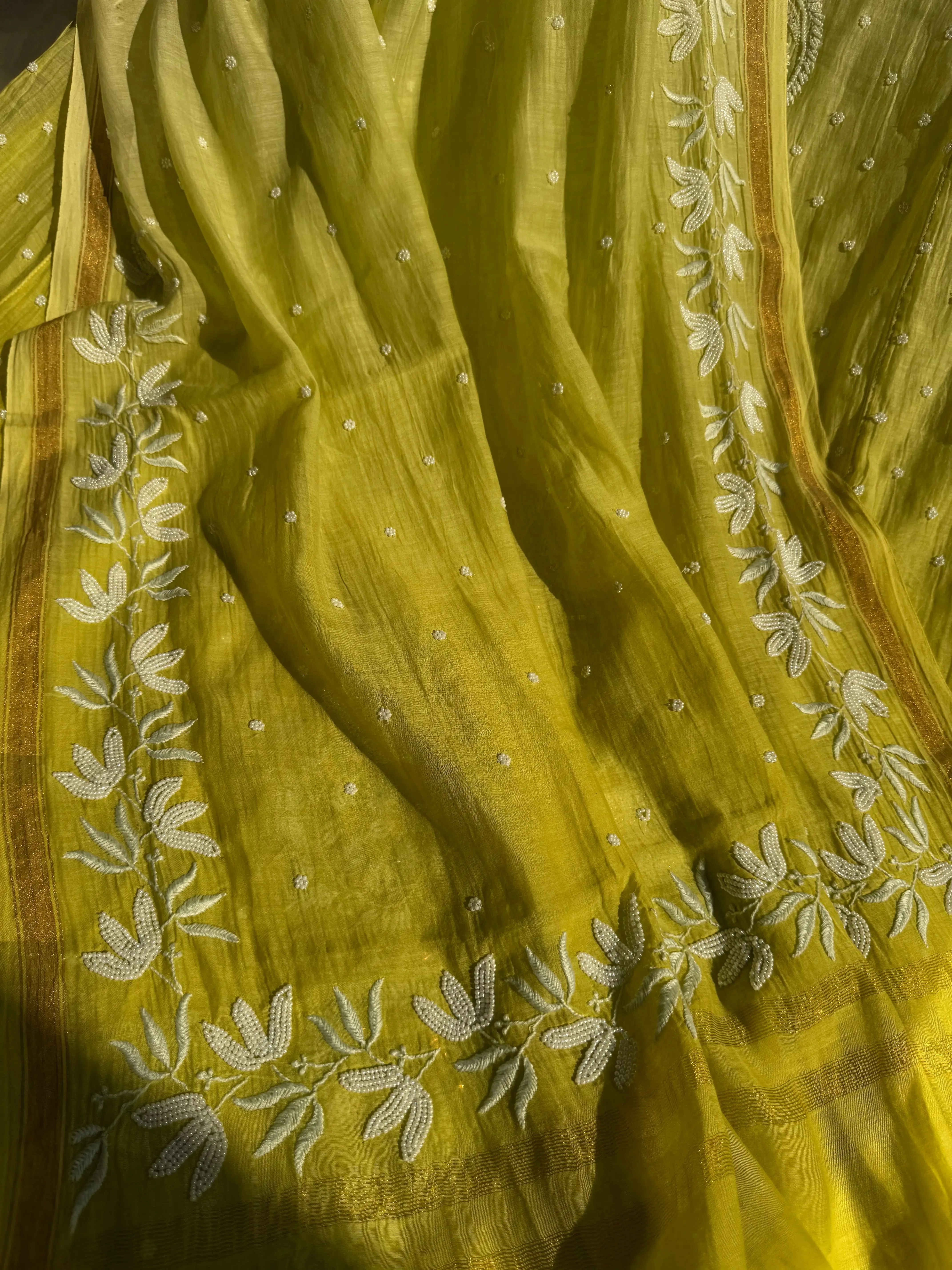 Mul Chanderi Chikankari Anarkali - Green Ombre