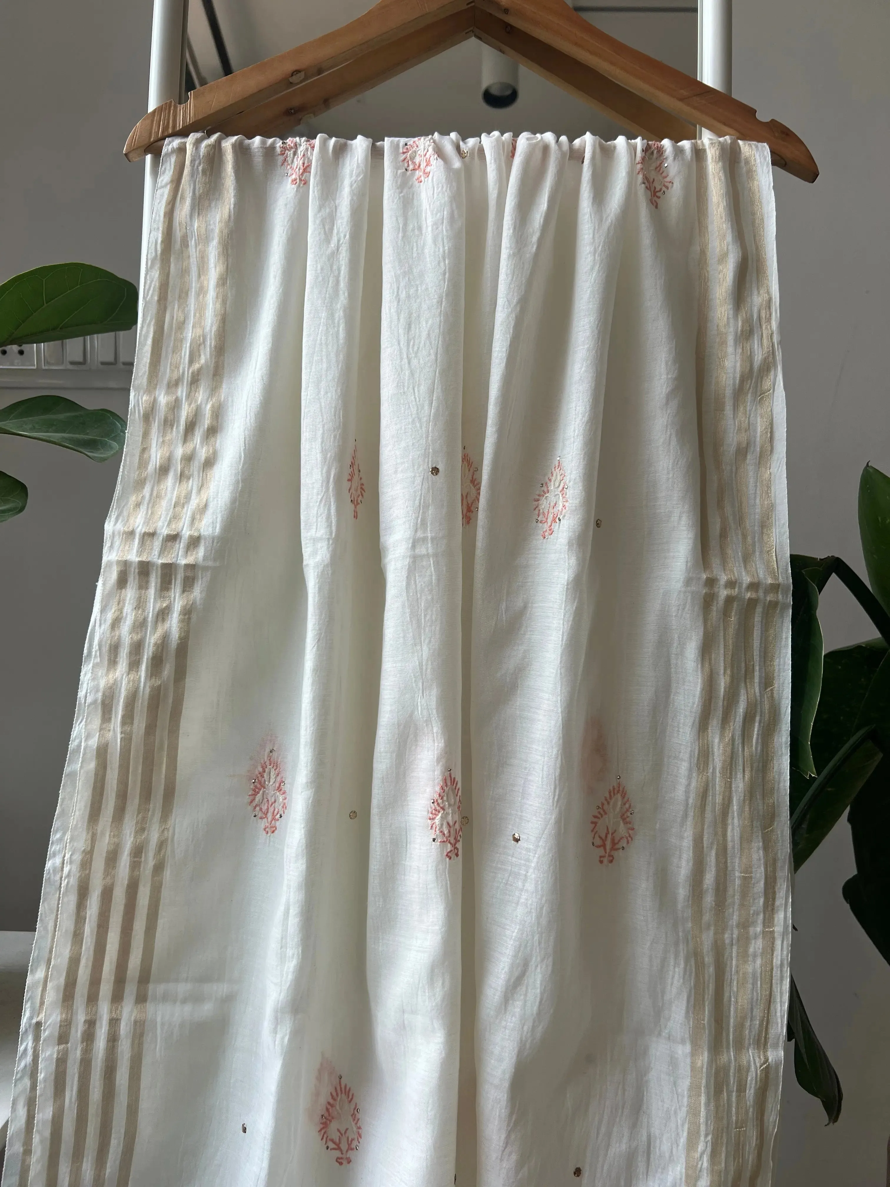 Mul Chanderi Chikankari Anarkali - Orange