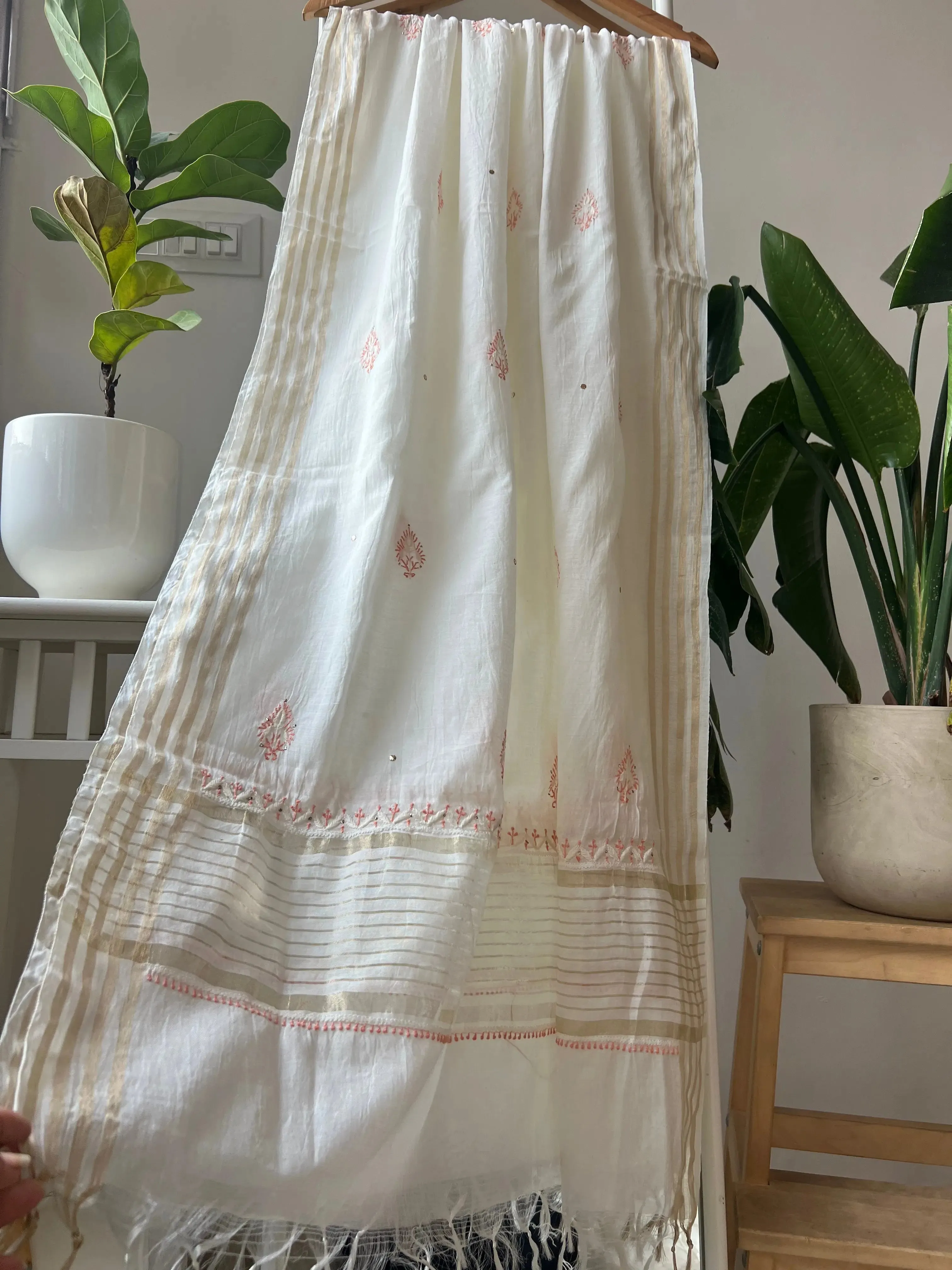 Mul Chanderi Chikankari Anarkali - Orange