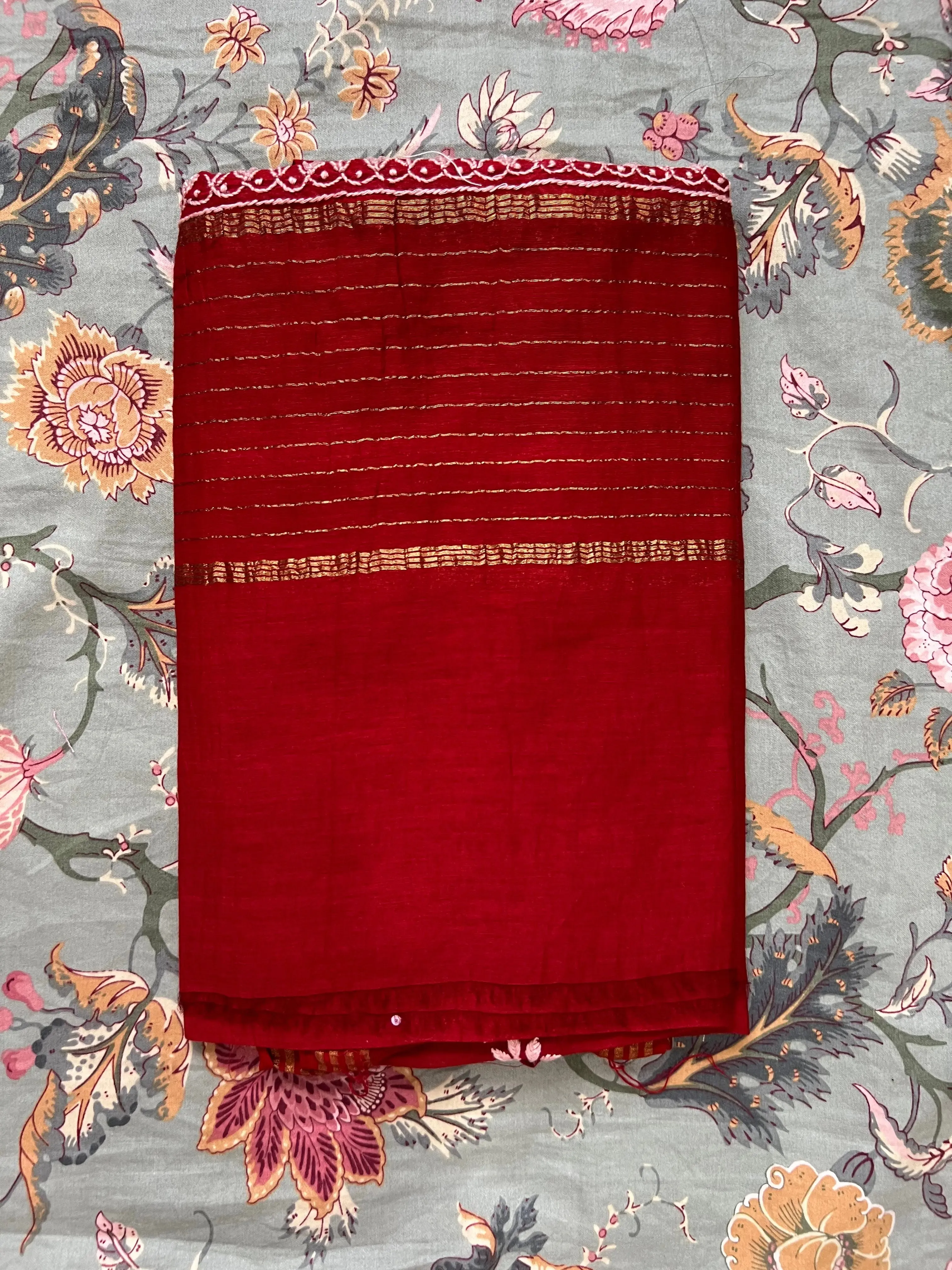 Mul Chanderi Chikankari Anarkali - Red