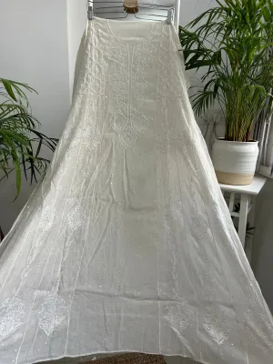 Mul Chanderi Chikankari Anarkali - White