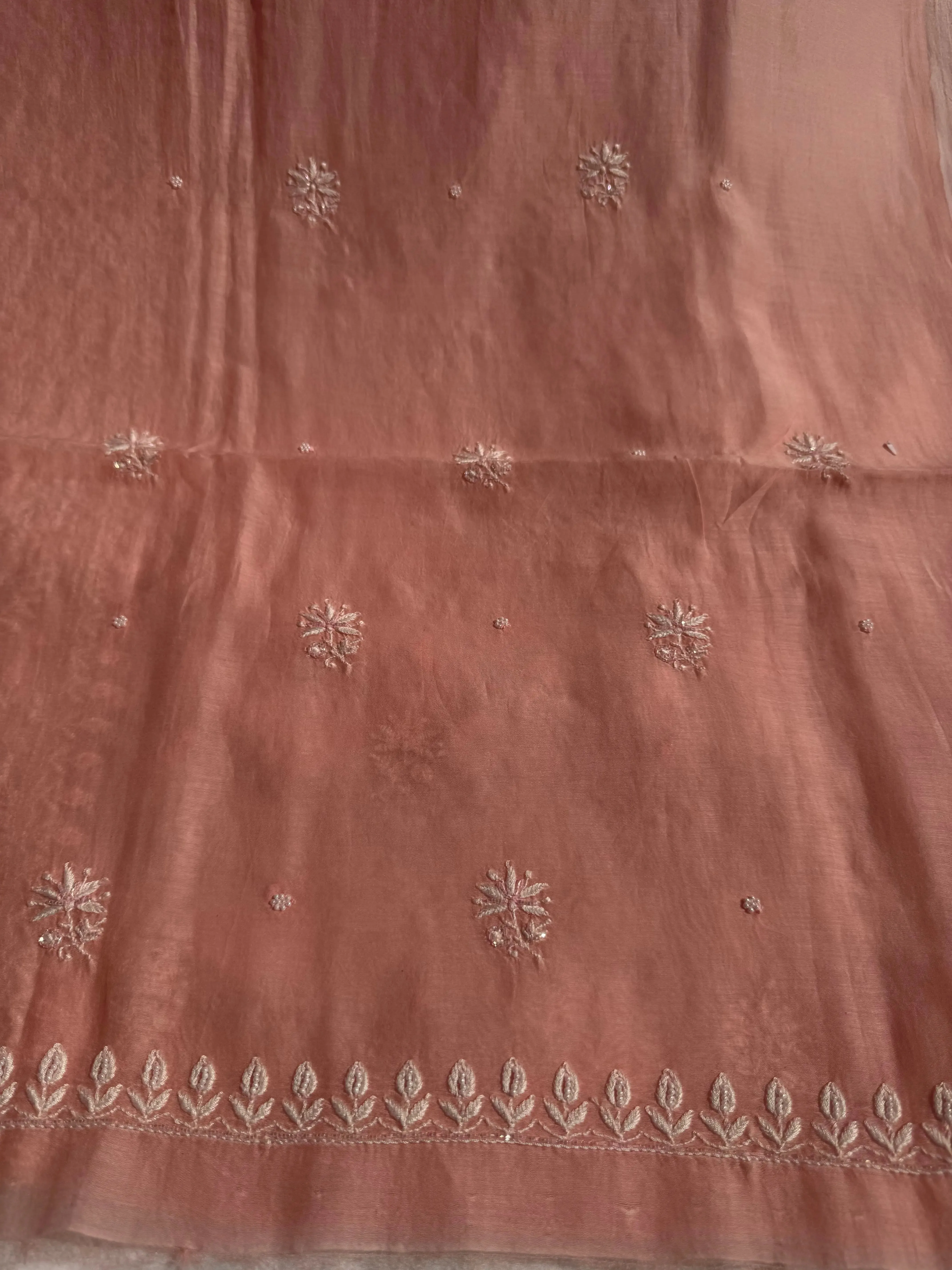 Mul Chanderi Chikankari Set - Pink