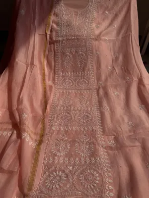 Mul Chanderi Chikankari Set - Pink