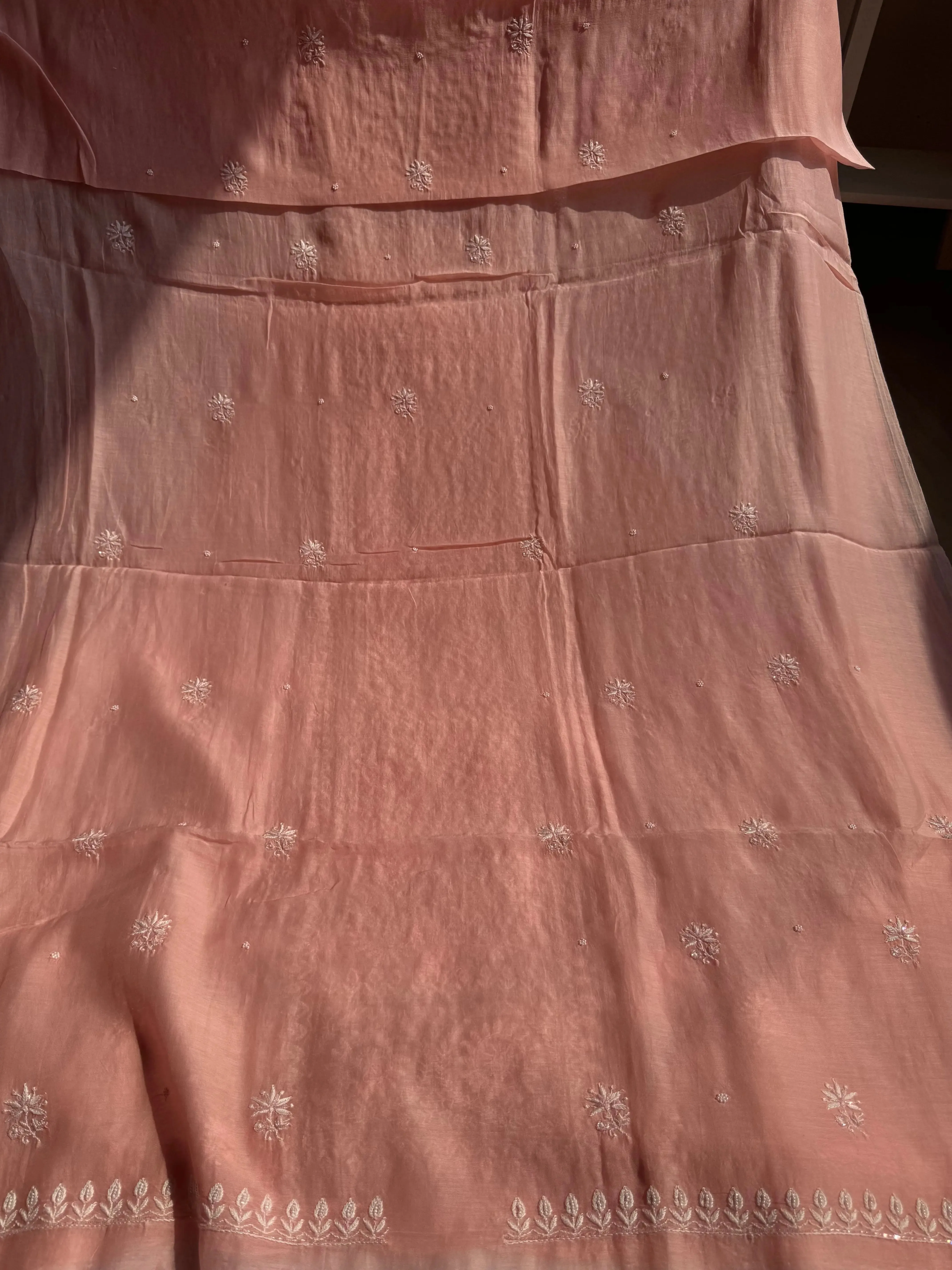 Mul Chanderi Chikankari Set - Pink