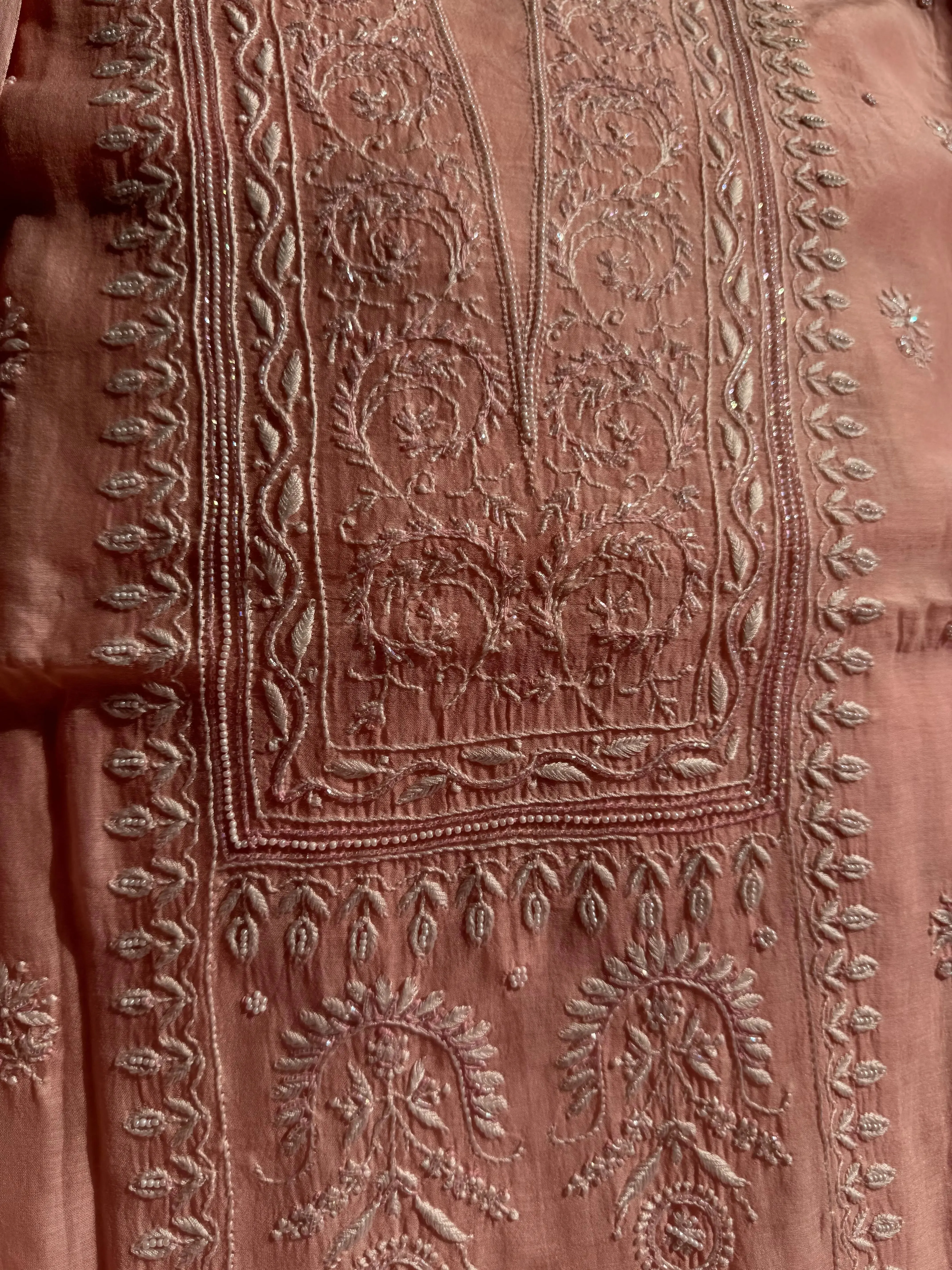 Mul Chanderi Chikankari Set - Pink