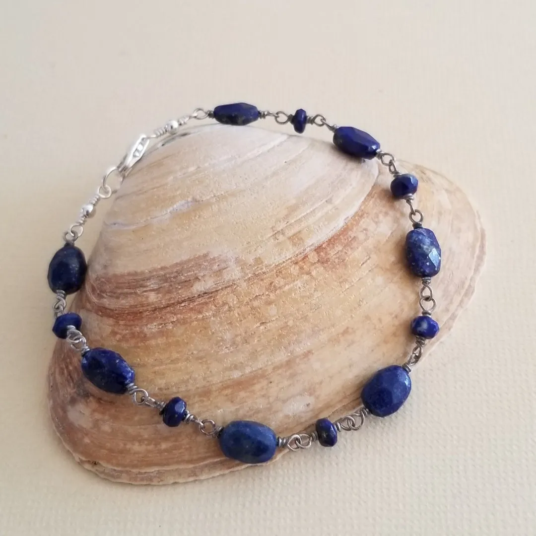 Natural Lapiz Lazuli Bracelet, Boho Beaded Gemstone Bracelet