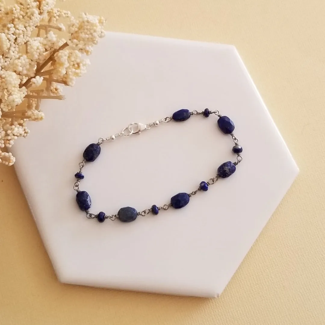 Natural Lapiz Lazuli Bracelet, Boho Beaded Gemstone Bracelet