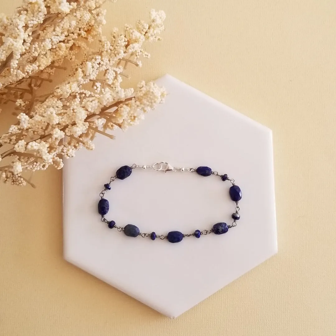 Natural Lapiz Lazuli Bracelet, Boho Beaded Gemstone Bracelet