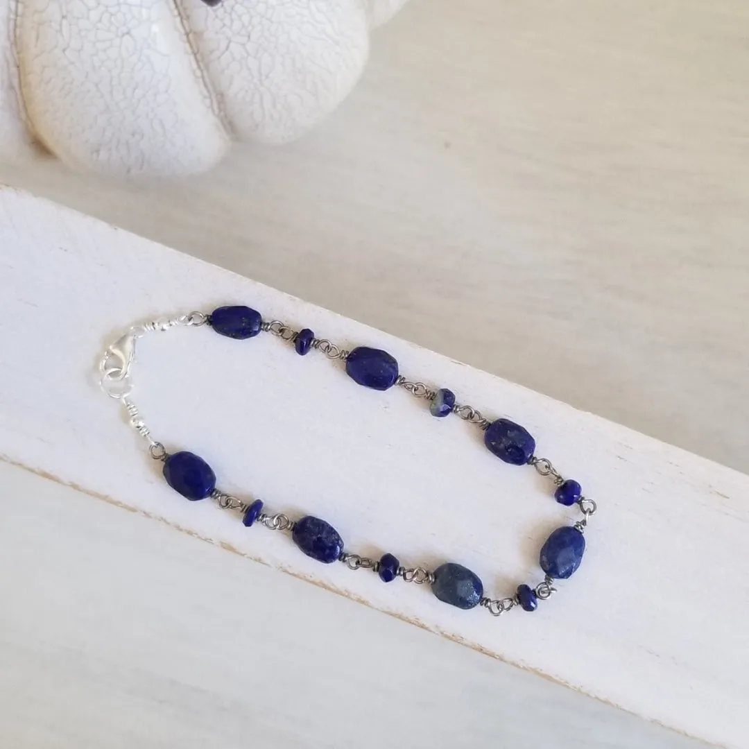 Natural Lapiz Lazuli Bracelet, Boho Beaded Gemstone Bracelet